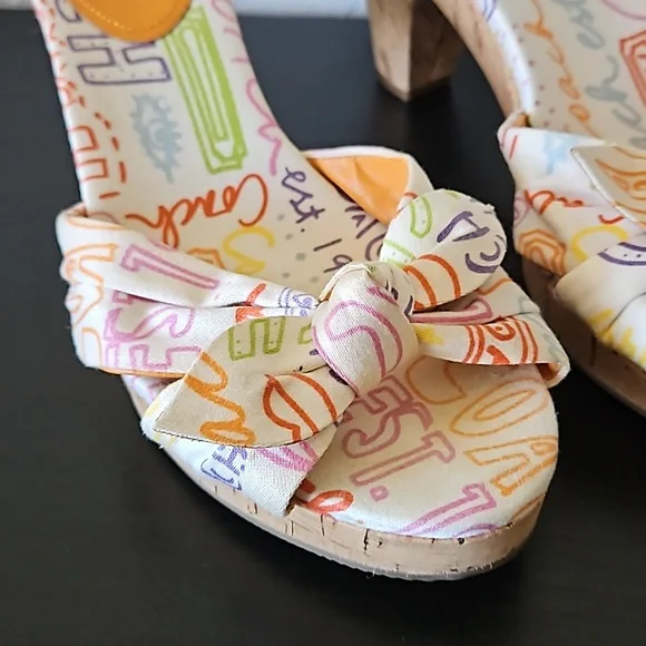 Coach Karen Graffiti Poppy Pop Cork Heels Slide Sandals, size 7.5 B - Picture 4 of 12